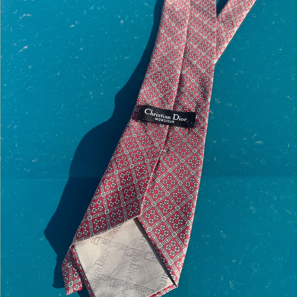 Christian Dior Red Patterned Men's Silk Tie
